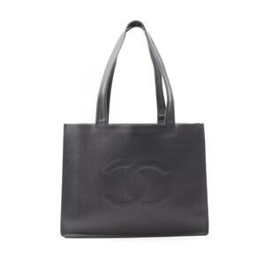 Chanel Deka Coco Mark Tote Bag Black Calfskin Leather